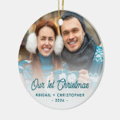 Vrolijk Kerstfeest Foto Pas getrouwd Turquoise Scr Keramisch Ornament (Links)