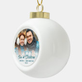 Vrolijk Kerstfeest Foto Pas getrouwd Turquoise Scr Keramische Bal Ornament (Rechts)