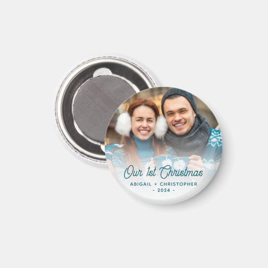 Vrolijk Kerstfeest Foto Pas getrouwd Turquoise Scr Magneet (Voorkant / Achterkant)