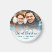 Vrolijk Kerstfeest Foto Pas getrouwd Turquoise Scr Magneet (Voorkant)