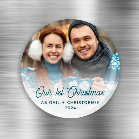 Vrolijk Kerstfeest Foto Pas getrouwd Turquoise Scr Magneet