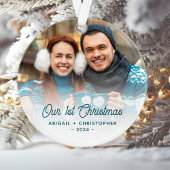 Vrolijk Kerstfeest Foto Pas getrouwd Turquoise Scr Ornament