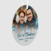 Vrolijk Kerstfeest Foto Pas getrouwd Turquoise Scr Ornament (voorkant)