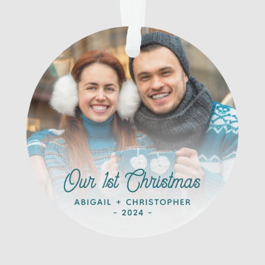 Vrolijk Kerstfeest Foto Pas getrouwd Turquoise Scr Ornament (achterkant)