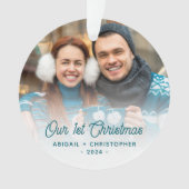 Vrolijk Kerstfeest Foto Pas getrouwd Turquoise Scr Ornament (voorkant)