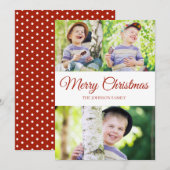 Vrolijk kerstfeest Foto Red White Dot Holiday Kaar Feestdagenkaart (Voorkant / Achterkant)