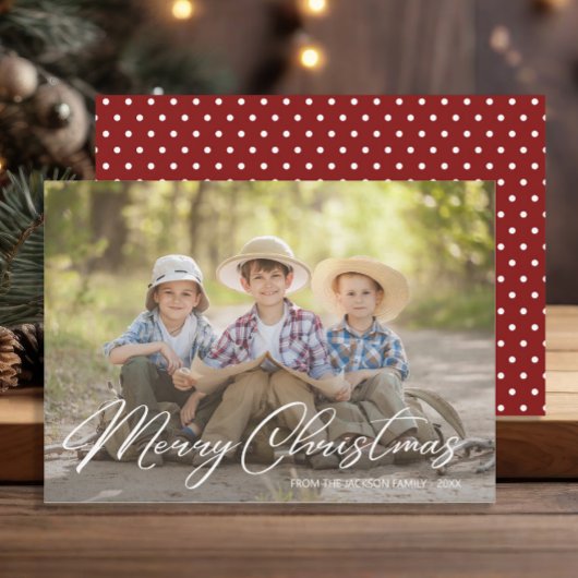 Vrolijk kerstfeest Foto Red White Polka Dot Feestdagenkaart