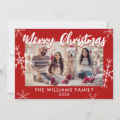 Vrolijk Kerstfeest Foto Rode Sneeuwvlokken Feestdagenkaart (Voorkant)