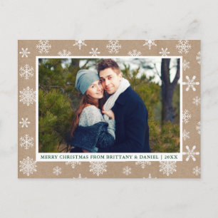 Vrolijk kerstfeest Foto Snowflakes Kraft Briefkaart