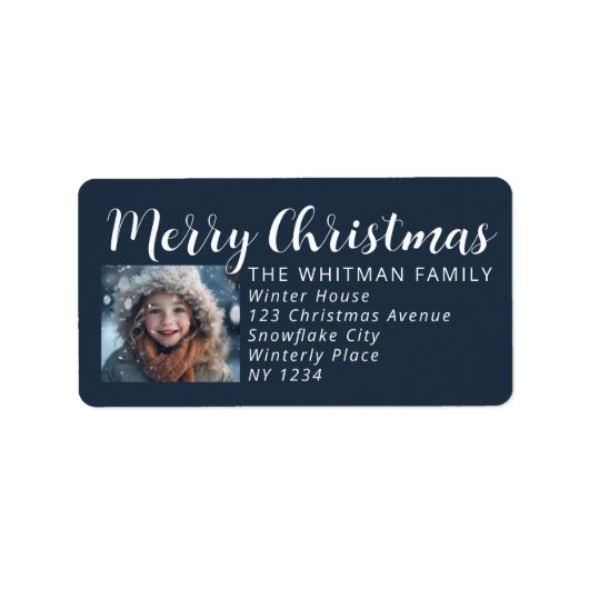 Vrolijk Kerstfeest Foto Vakantie Retouradres Etiket (Voorkant)