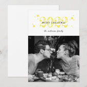 Vrolijk kerstfeest. Foto van de moderne gele sneeu Feestdagenkaart (Voorkant / Achterkant)