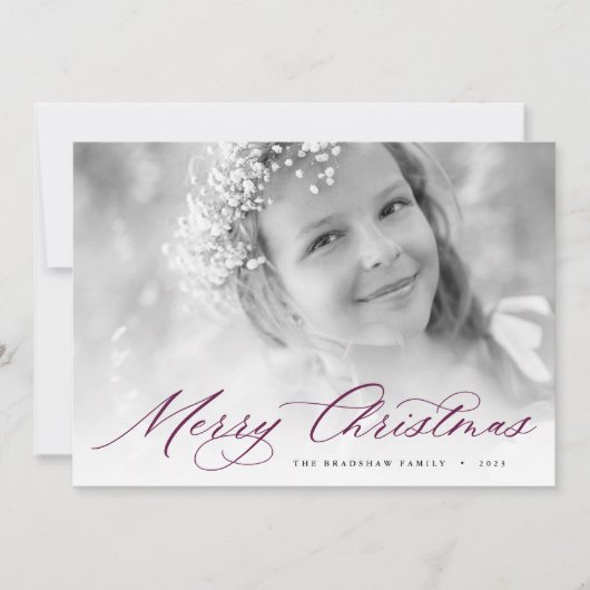 Vrolijk kerstfeest | Foto van Elegant Script Feestdagenkaart (Voorkant)