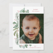 Vrolijk Kerstfeest Foto Waterverf Groen Botanisch Feestdagenkaart (Voorkant)