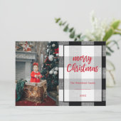 Vrolijk kerstfeest Foto zwart-witte buffelplaat Feestdagenkaart (Staand voorkant)