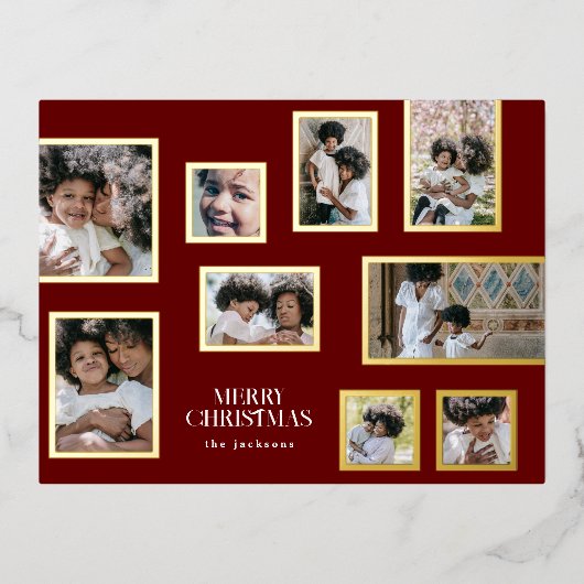 vrolijk kerstfeest | Fotocollage | Klassiek rood Folie Feestdagen Briefkaart (Voorkant)