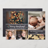 Vrolijk kerstfeest, fotocollage, modern script feestdagenkaart (Voorkant / Achterkant)