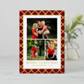 Vrolijk Kerstfeest Fotocollage Rood Check Folie Feestdagenkaart (Staand Voorkant)