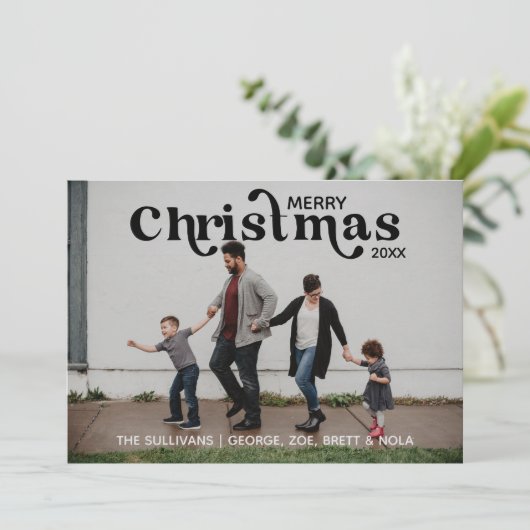 Vrolijk kerstfeest fotokaart | Zwart Kaart (Staand voorkant)