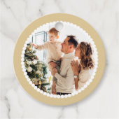 Vrolijk Kerstfeest Fotonaam Eenvoudig Goud Rond Gi Bedankjes Labels (Voorkant)