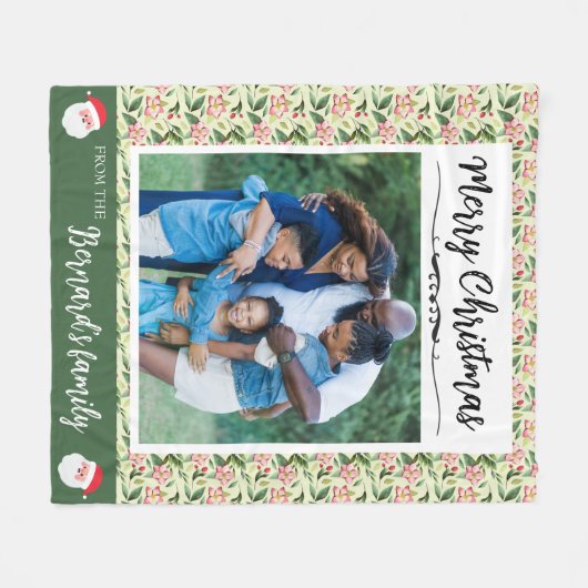 Vrolijk kerstfeest Fotonaam Floral Pattern Fleece Deken (Voorkant (Horizontaal))