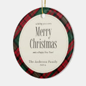 Vrolijk Kerstfeest Foto's Elegant Groen Rood Plaid Keramisch Ornament (Links)