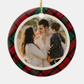 Vrolijk Kerstfeest Foto's Elegant Groen Rood Plaid Keramisch Ornament (Achterkant)