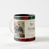 Vrolijk Kerstfeest Foto's Elegant Groen Rood Plaid Tweekleurige Koffiemok (Voorkant links)
