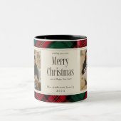 Vrolijk Kerstfeest Foto's Elegant Groen Rood Plaid Tweekleurige Koffiemok (Center)