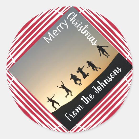 Vrolijk kerstfeest Foto's Naam Rood Gift Label (Voorkant)