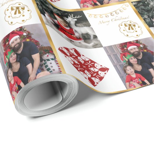 Vrolijk kerstfeest - foto's van gouden en rode orn cadeaupapier (Rol Hoek)