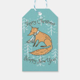 Vrolijk kerstfeest Fox Cozy Cadeaulabel