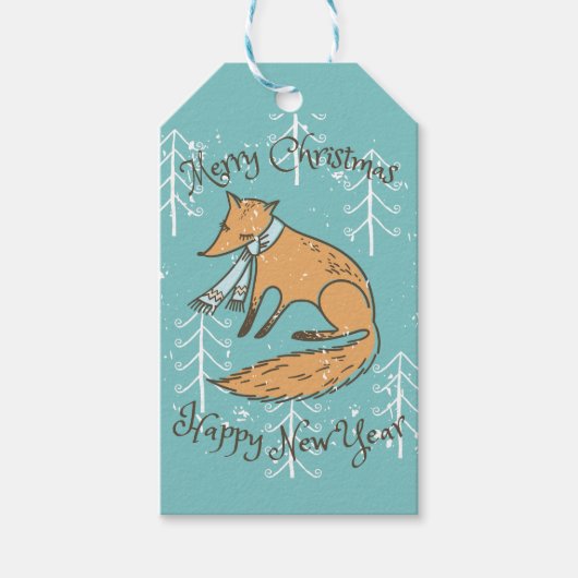 Vrolijk kerstfeest Fox Cozy Cadeaulabel (Voorkant)