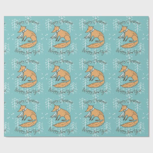 Vrolijk kerstfeest Fox Cozy Cadeaupapier (Vlak)