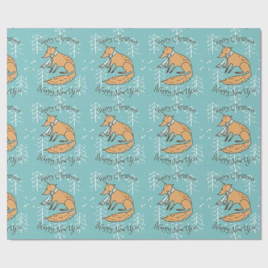 Vrolijk kerstfeest Fox Cozy Cadeaupapier (Vlak)