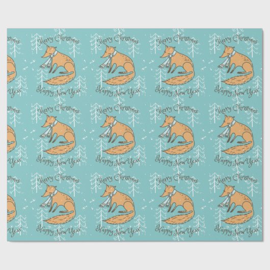 Vrolijk kerstfeest Fox Cozy Cadeaupapier (Vlak)