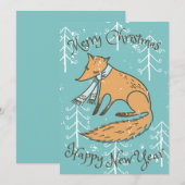 Vrolijk kerstfeest Fox Cozy Feestdagenkaart (Voorkant / Achterkant)