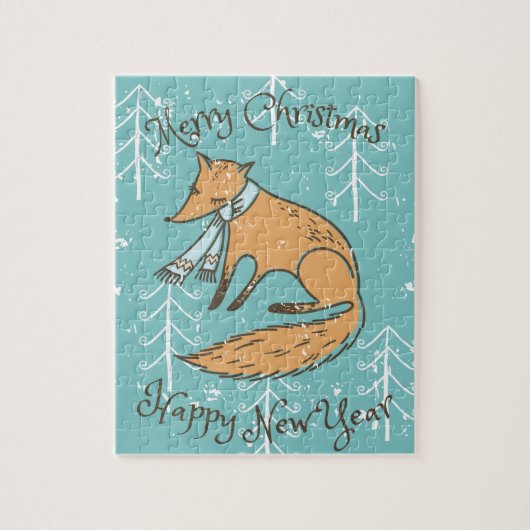 Vrolijk kerstfeest Fox Cozy Legpuzzel (Verticaal)