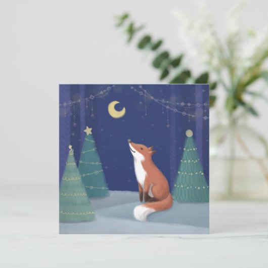 Vrolijk kerstfeest: Fox Illustration Art Kaart (Staand voorkant)