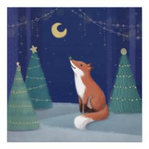 Vrolijk kerstfeest: Fox Illustration Art Perfect Poster