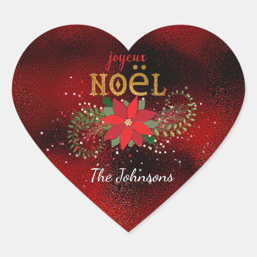 Vrolijk kerstfeest Frans rood hart glas Hart Sticker (Voorkant)