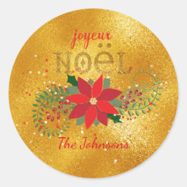 Vrolijk kerstfeest Frans Sinaasappel Glitter Ronde Sticker