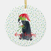Vrolijk Kerstfeest Franse Bulldog Holly NAAM Feest Keramisch Ornament (Voorkant)