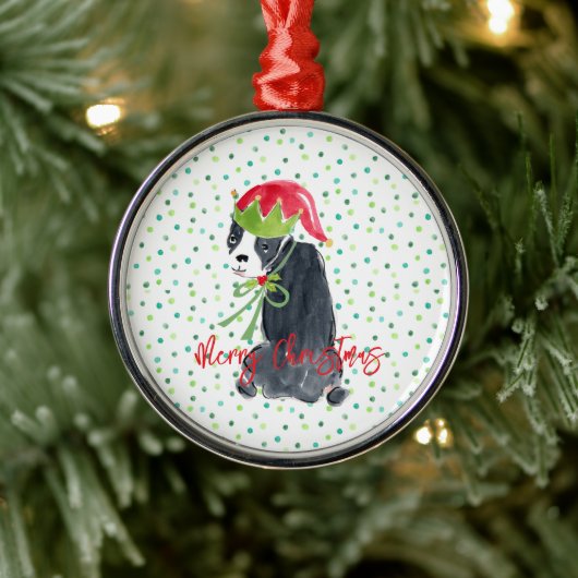 Vrolijk Kerstfeest Franse Bulldog Holly Pet Feeste Metalen Ornament (Boom)