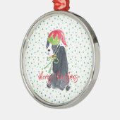 Vrolijk Kerstfeest Franse Bulldog Holly Pet Feeste Metalen Ornament (Links)