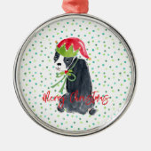 Vrolijk Kerstfeest Franse Bulldog Holly Pet Feeste Metalen Ornament (Voorkant)