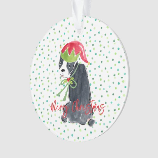 Vrolijk Kerstfeest Franse Bulldog Krans Holly NAAM Ornament (voorkant)
