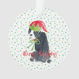 Vrolijk Kerstfeest Franse Bulldog Krans Holly NAAM Ornament