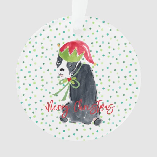 Vrolijk Kerstfeest Franse Bulldog Krans Holly NAAM Ornament (voorkant)