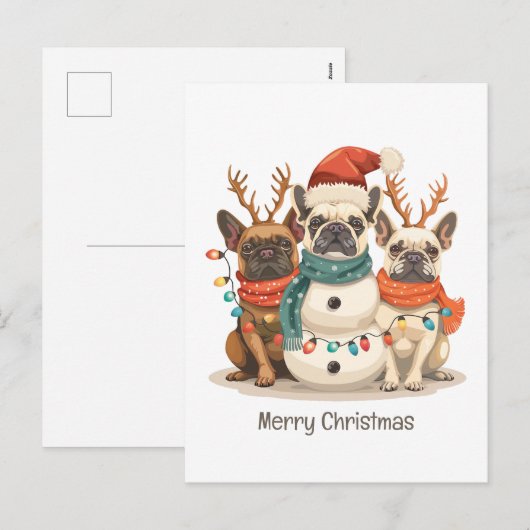 Vrolijk Kerstfeest Franse Bulldog Rendieren Honden Feestdagenkaart (Voorkant / Achterkant)