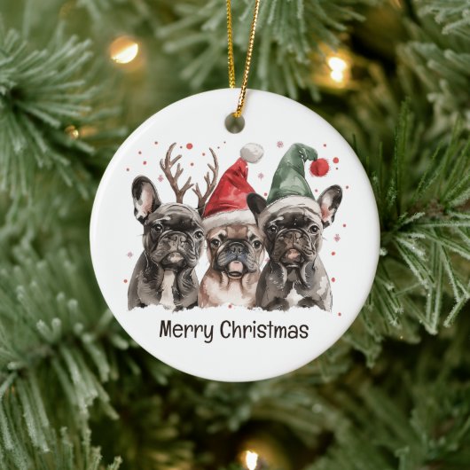Vrolijk Kerstfeest Franse Bulldog Rendieren Honden Keramisch Ornament (Boom)